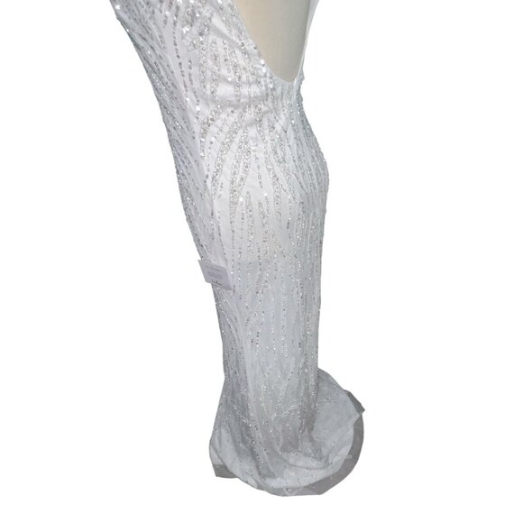 Lulus Glamourous Ever After White Sequin Beaded Backless Maxi Wedding Dress Sz S - Picture 10 of 16